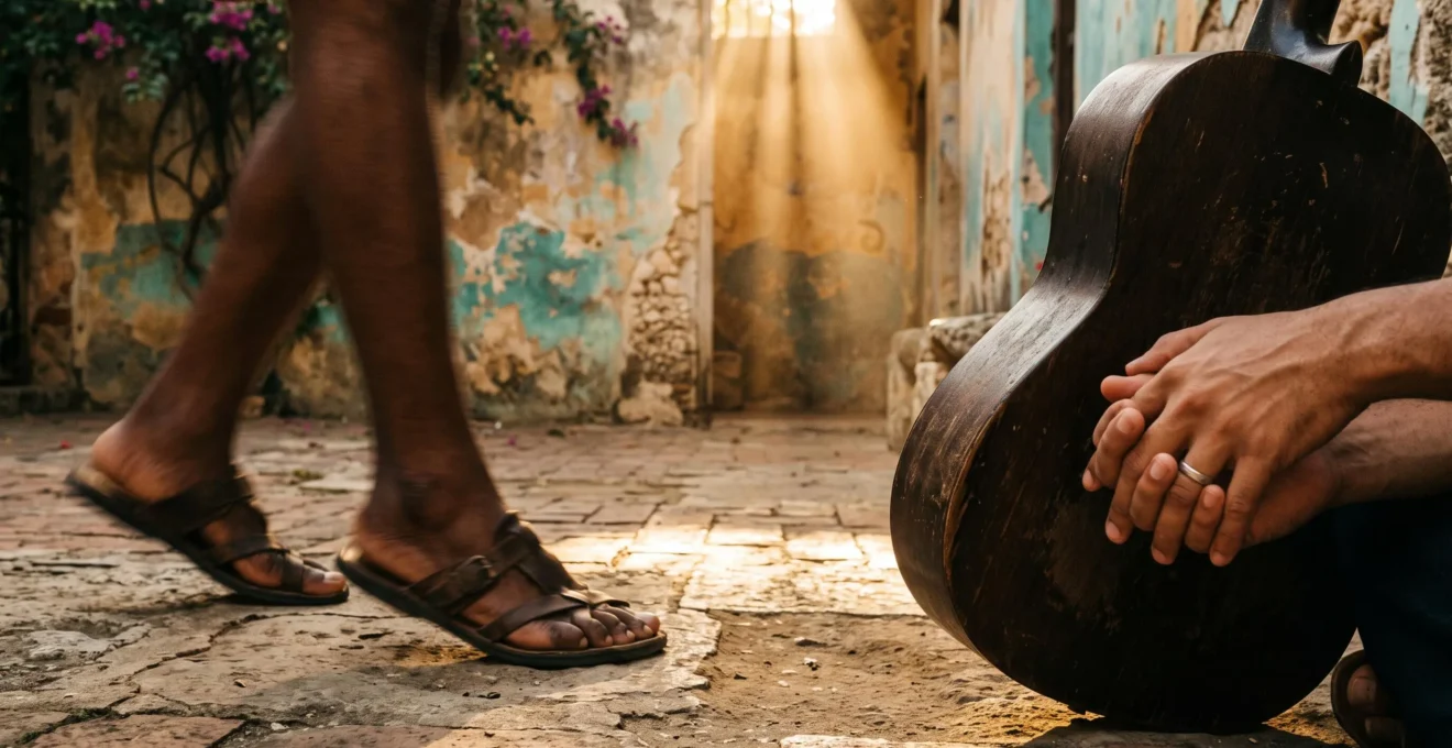 Editorial split-composition photograph symbolizing the contrast between fast-paced merengue and romantic bachata in the Dominican Republic